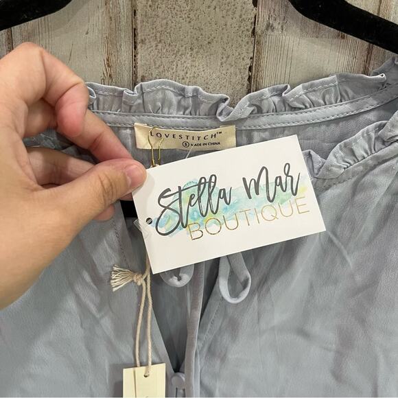 NWT Lovestitch Time Flies Silky Blouse Blue Boutique - Picture 5 of 8